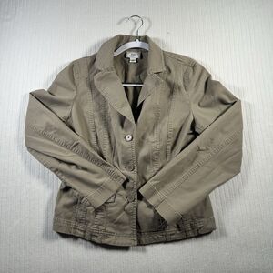 LOFT Ann Taylor Women’s Utility Jacket Blazer Khaki Olive Button Front Size 8
